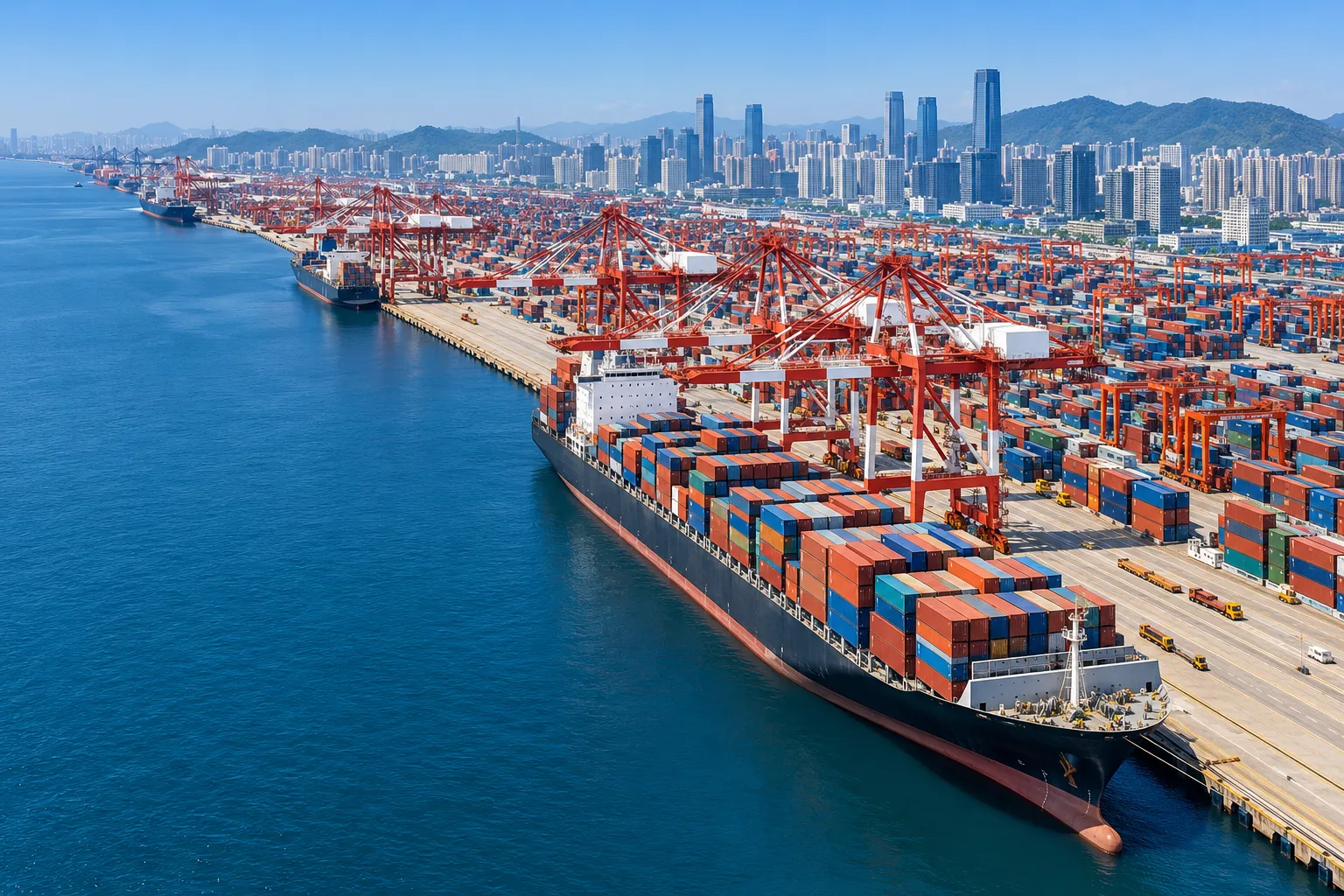 China to Dubai service, illustrated with a photo of the operation.