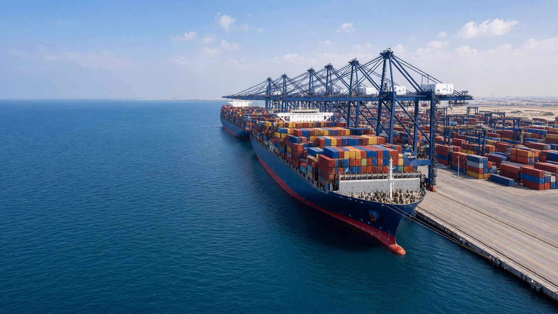 A loaded container ship alongside the quay at Jebel Ali Port.