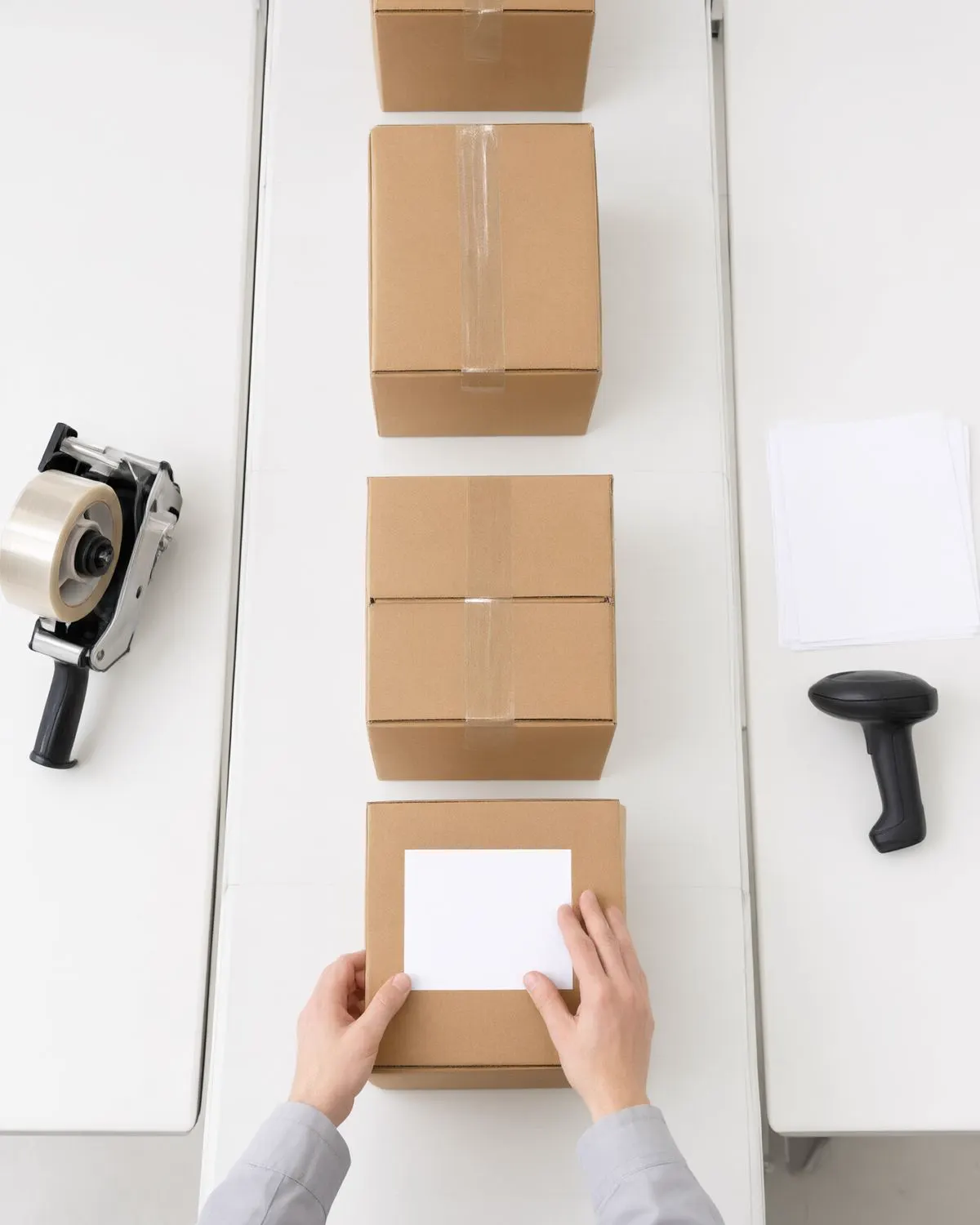 Cartons are labelled on a packing line ready for marketplace delivery.