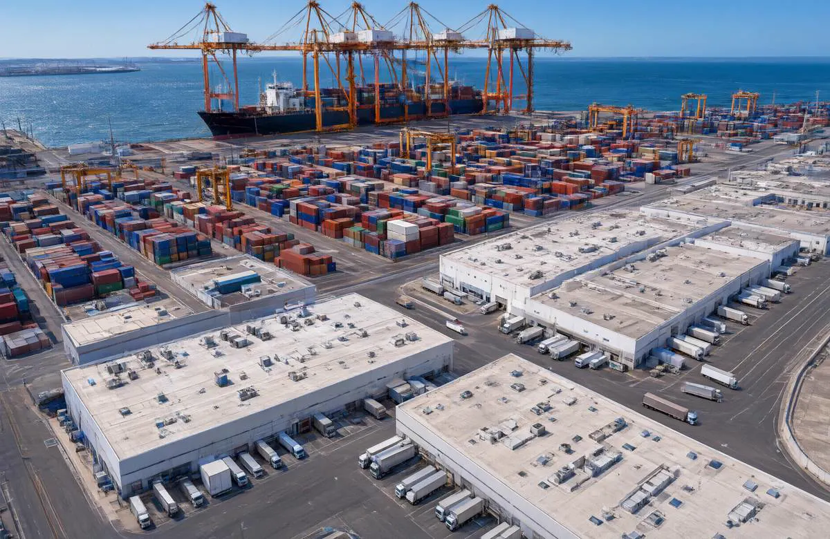 Aerial view of the Jebel Ali Free Zone beside Jebel Ali Port.
